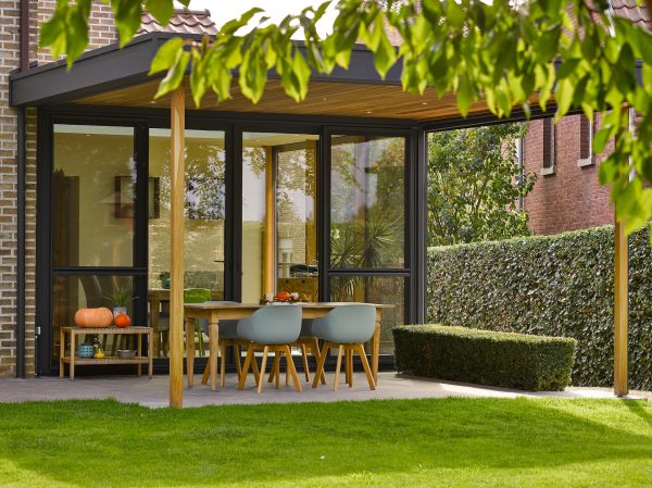materiaal veranda: hout en aluminium